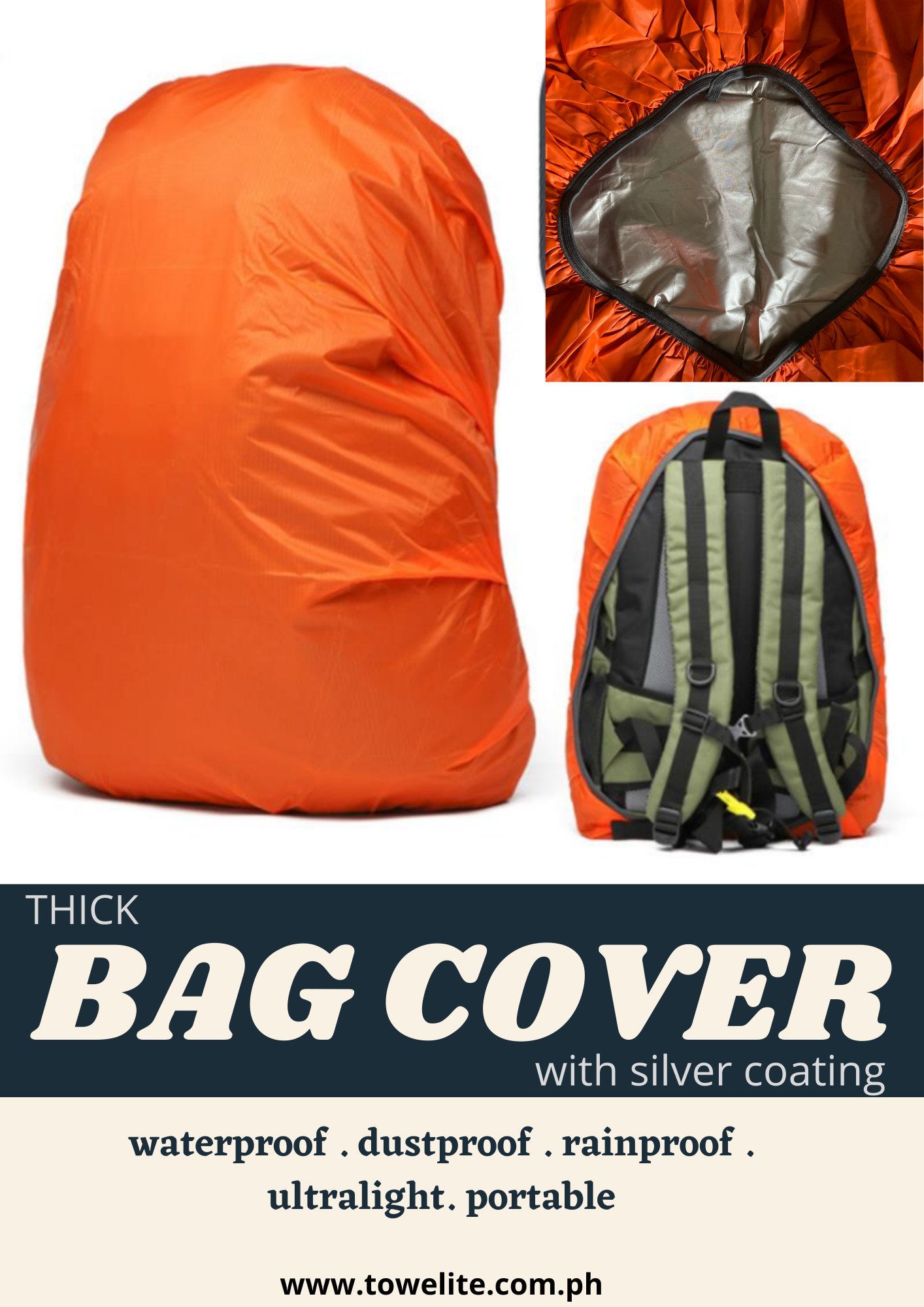 Waterproof Rainproof Bag/Backpack Cover with Silver Coating – Towelite